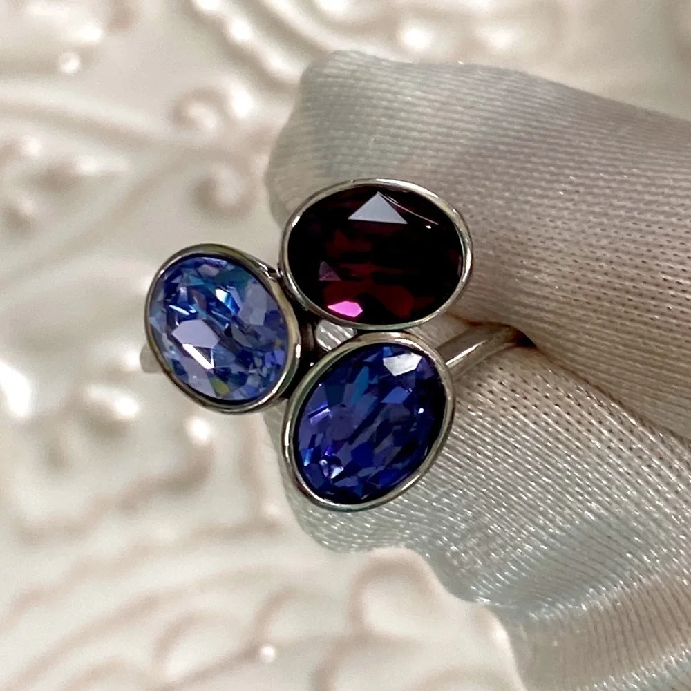 Amethyst Tanzanite Lavender Haze Gemstone Oval Cluster Sterling Silver Ring